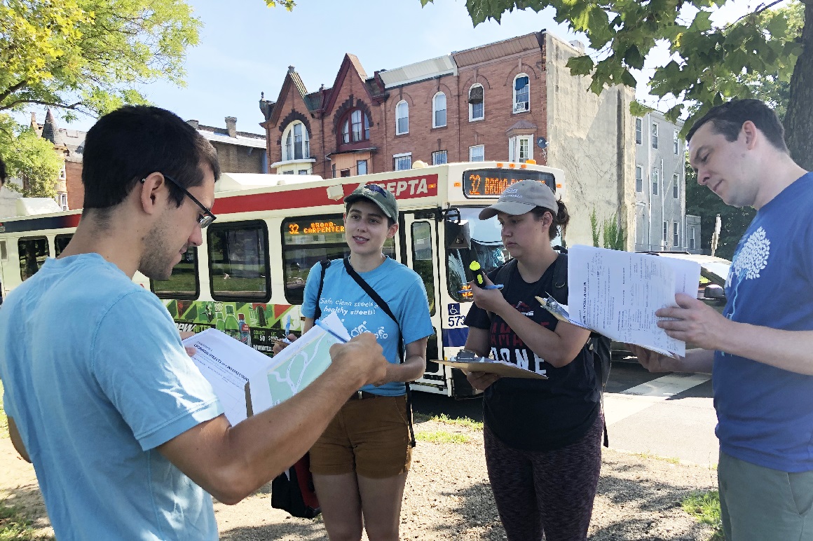 MPH student with Clean Air Council staff discussing street safety